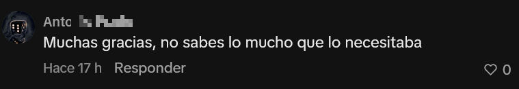 Comentario: muchas gracias, no sabés lo mucho que lo necesitaba